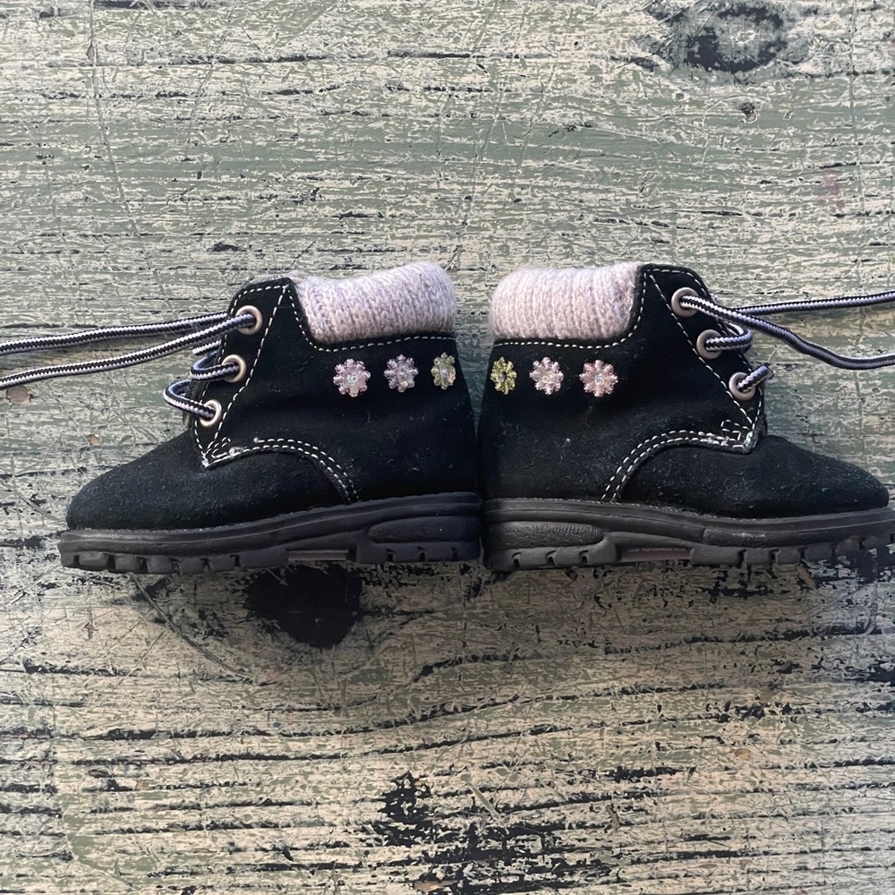 Black McKids baby boot with pastel flowers